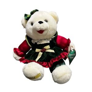 1998 Walmart CHRISTMAS Snowflake TEDDY BEAR White Girl 14" Red Green Outfit TAGS